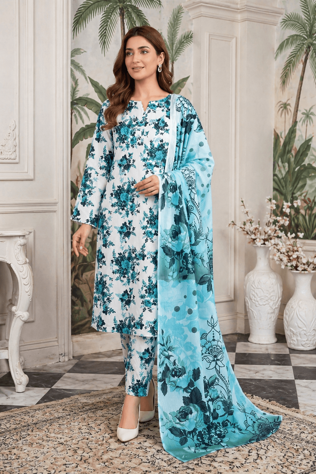 Zanora Digital Printed Bana Dora Lawn 3 Piece unstitched Suit - C for women in Pakistan