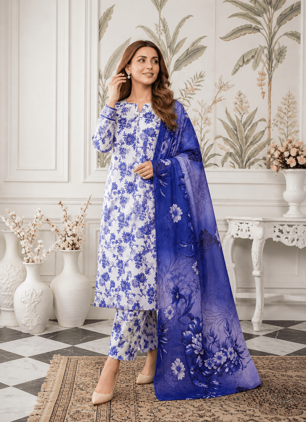 Zanora Digital Printed Bana Dora Lawn 3 Piece unstitched Suit - E for women in Pakistan